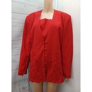 Carlucci Womens Blazer Jacket Size 18 Red Beaded Embellished